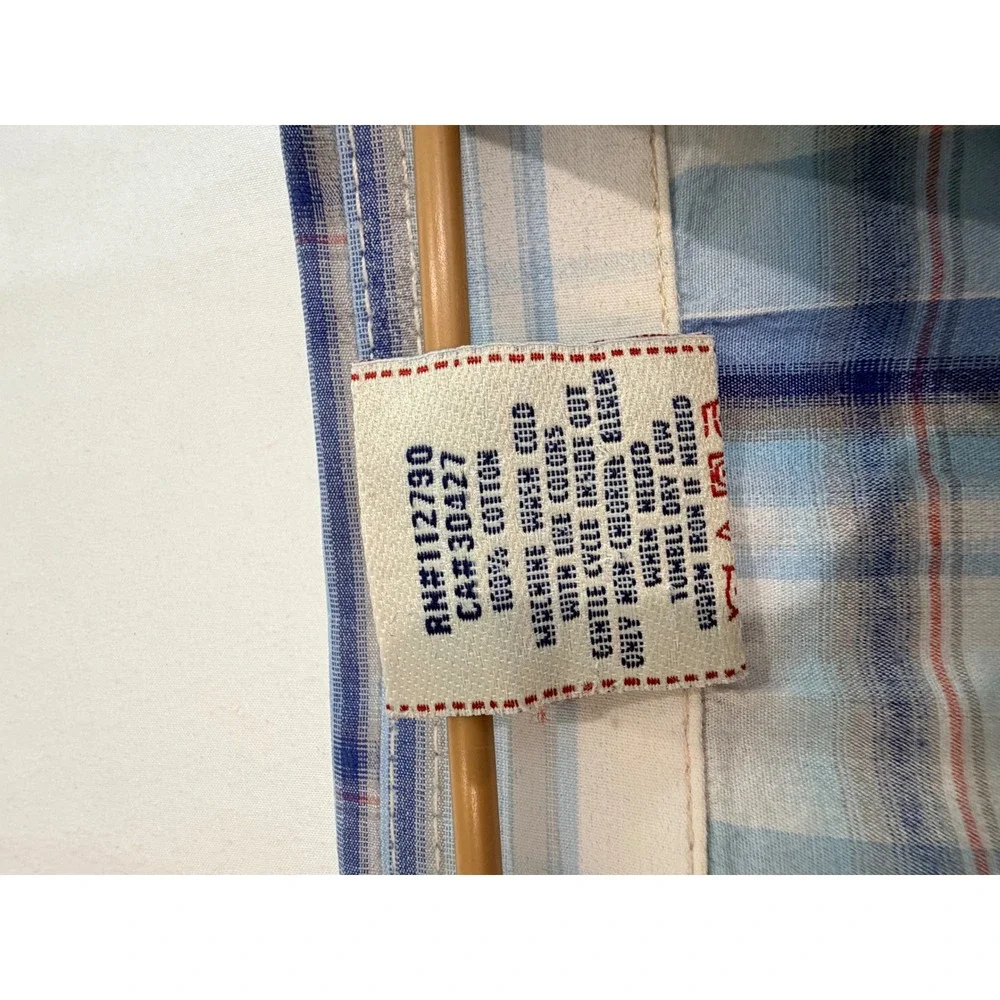 True Religion Mens Western Shirt Blue XXL Plaid Pearl Snap Long Sleeve Cotton